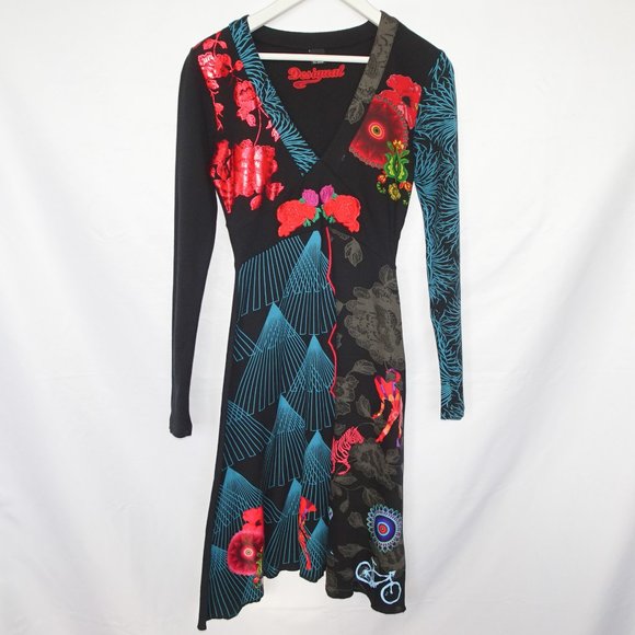 Desigual Black Graphic Embroidered Artsy Dress - Picture 1 of 10